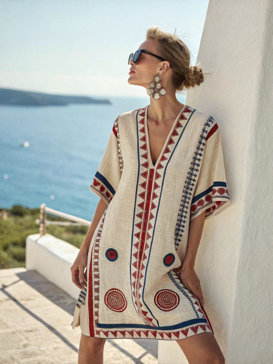 Vestido suelto lino tribal
