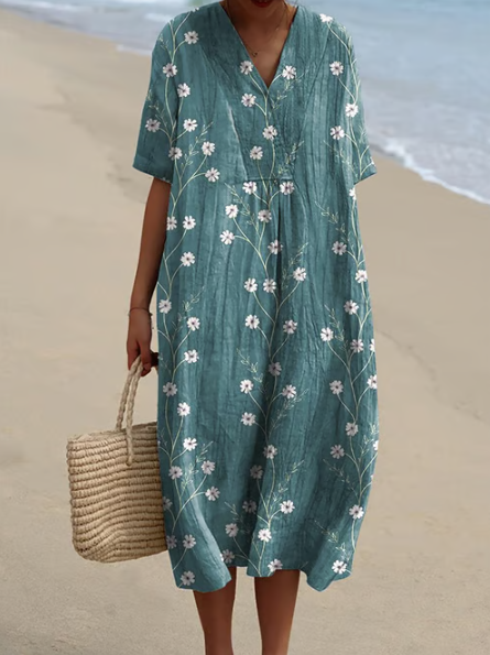 Vestido suelto con flores blancas