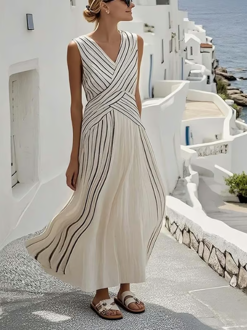 Vestido de lino sin mangas con cintura cruzada