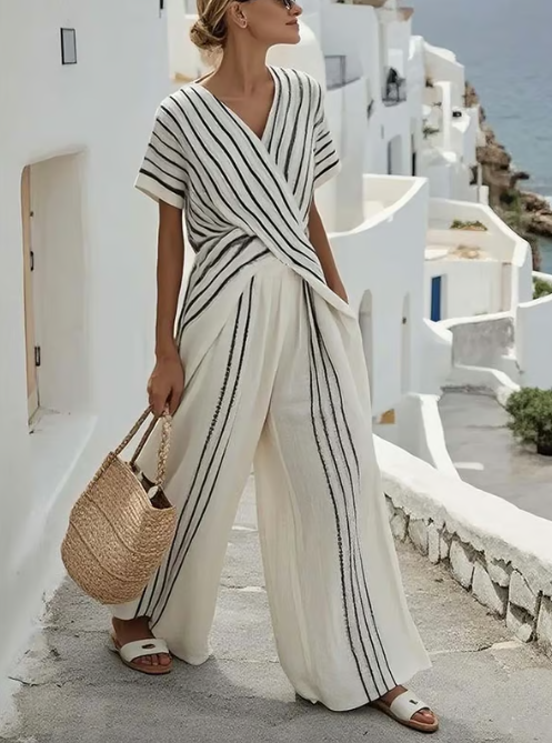 Set de lino dos piezas con cintura cruzada